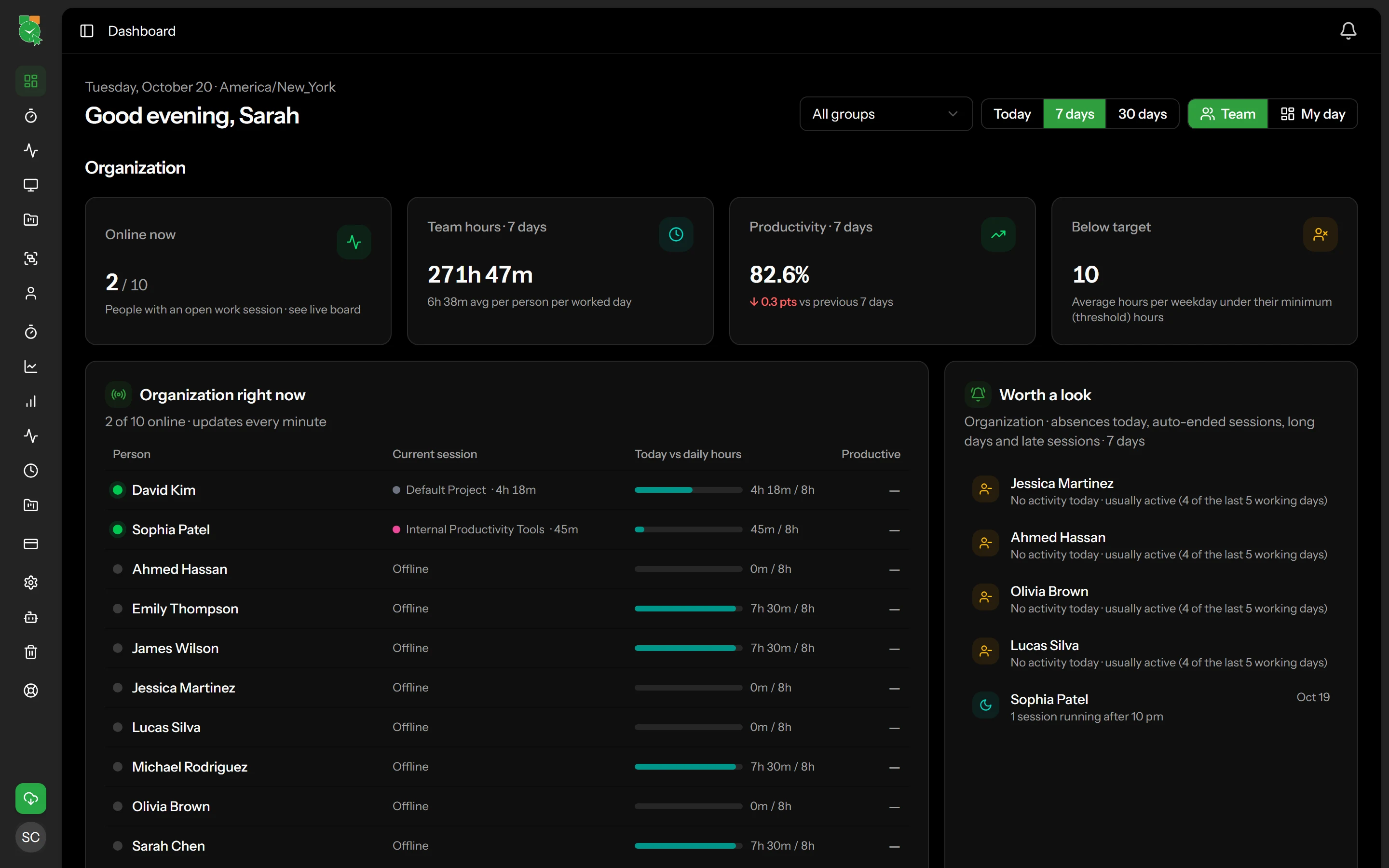 Trackion dashboard, dark mode screenshot