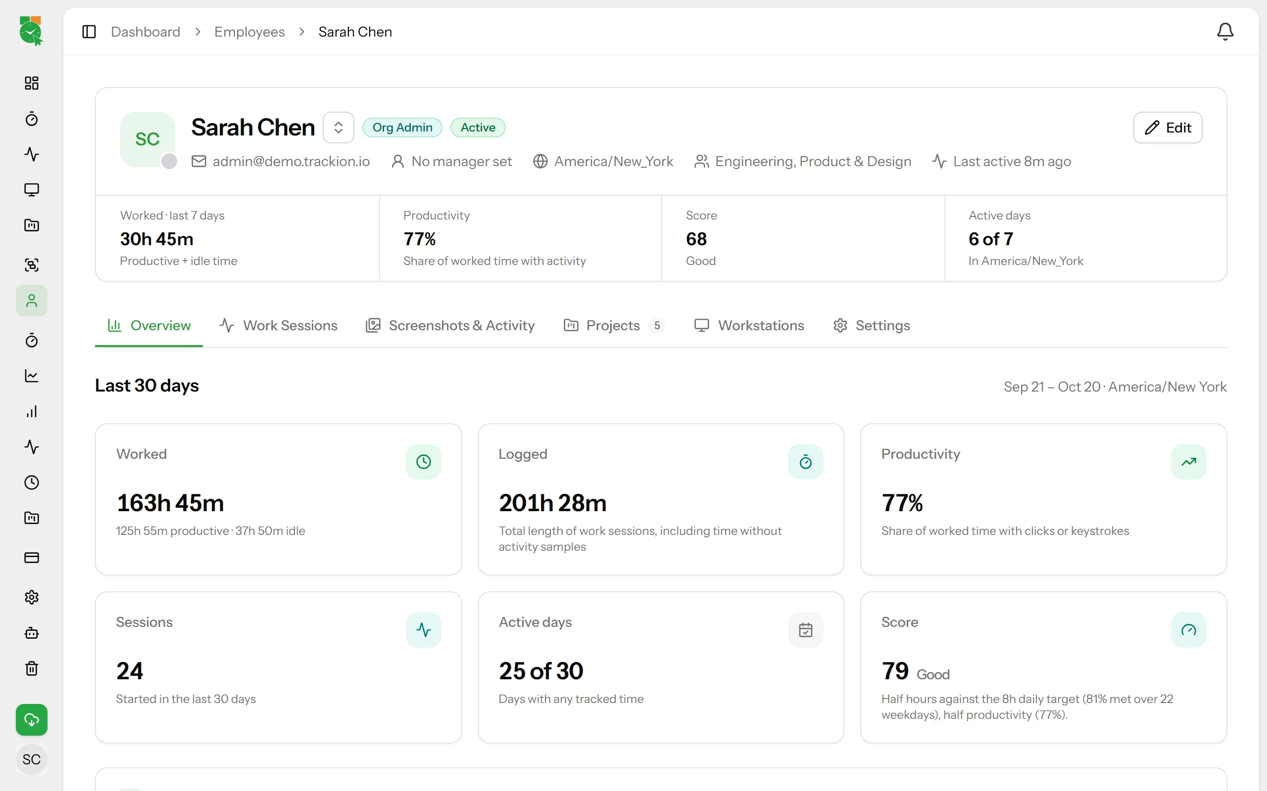 Trackion employee overview screenshot