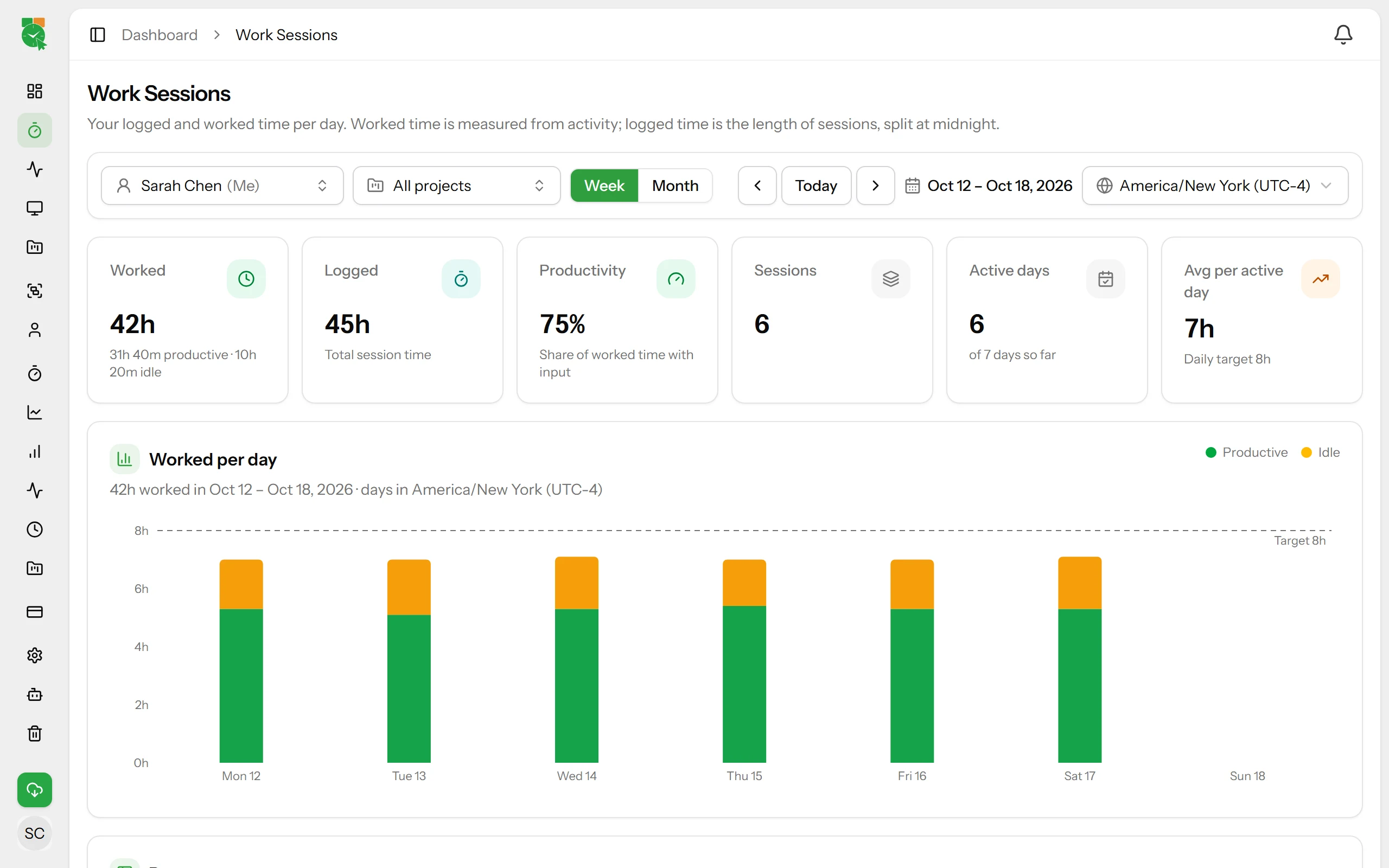 Trackion work sessions screenshot
